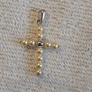 Sterling Silver And Pearl Cross Pendant